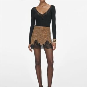 Self-portrait Brown Crystal Chainmail Mini Skirt